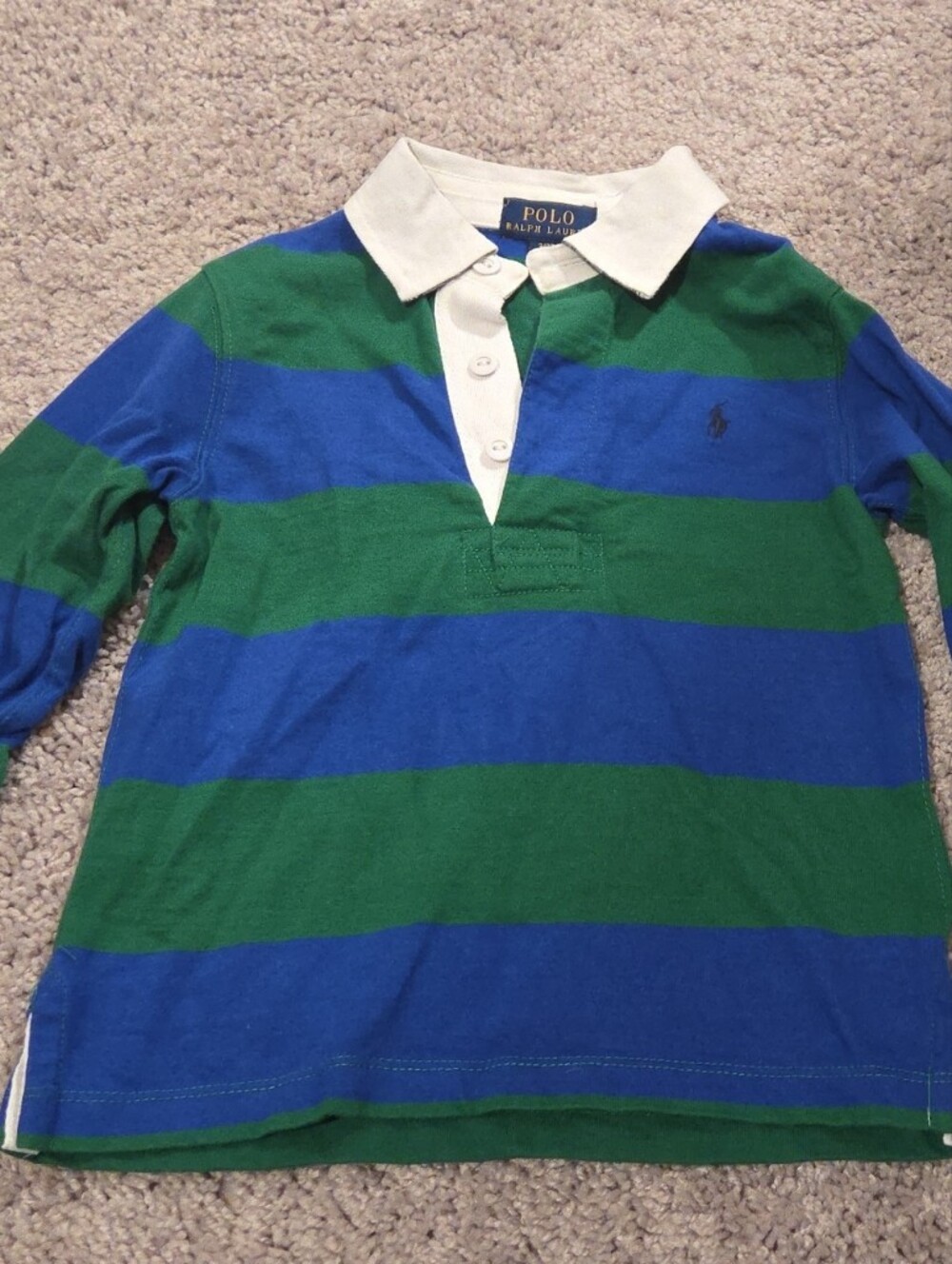 Polo by Ralph Lauren Green & Blue Striped Rugby Shirt with White Collar